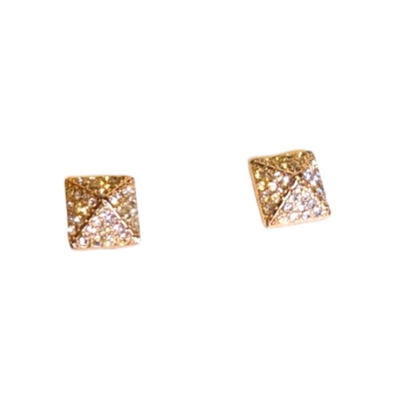Vince Camuto Rhinestones on Rose Gold Geometric Pyramid Stud Earrings - Picture 1 of 6